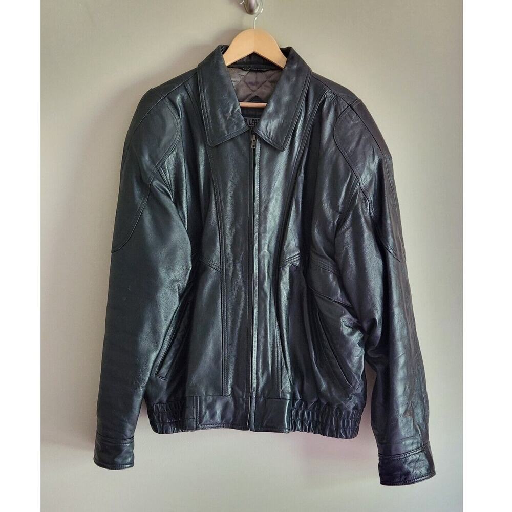 Vtg L.A. Leather Jacket Mens 2XL Big  Motorcycle Bomber Quilted Insulated Liner